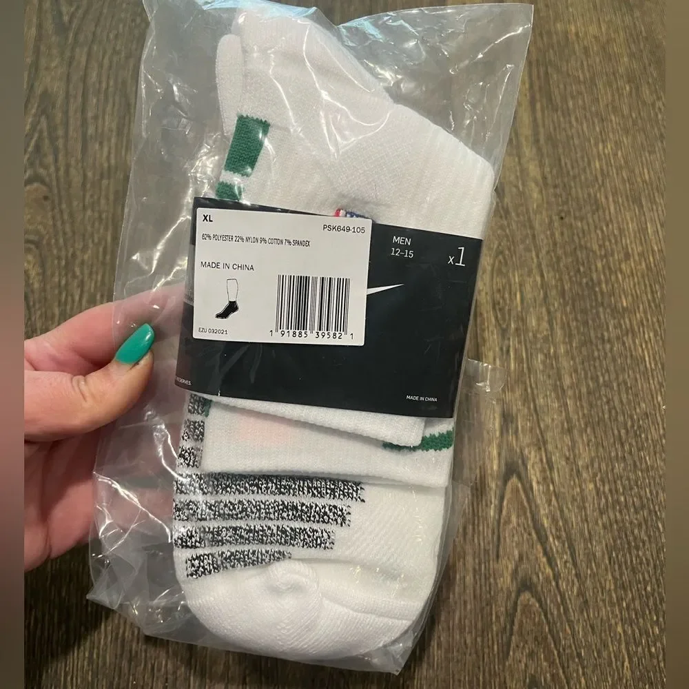 NWT Nike Mens Swoosh NBA Authentic Team Issued Ankle Socks White Green Size XL